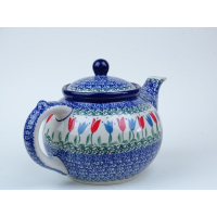 Bunzlau theepot 1,2 liter + stoof * 060 +63-2599 rode tulpen *