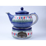 Bunzlau theepot 1,2 liter + stoof * 060 +63-2599 rode tulpen *