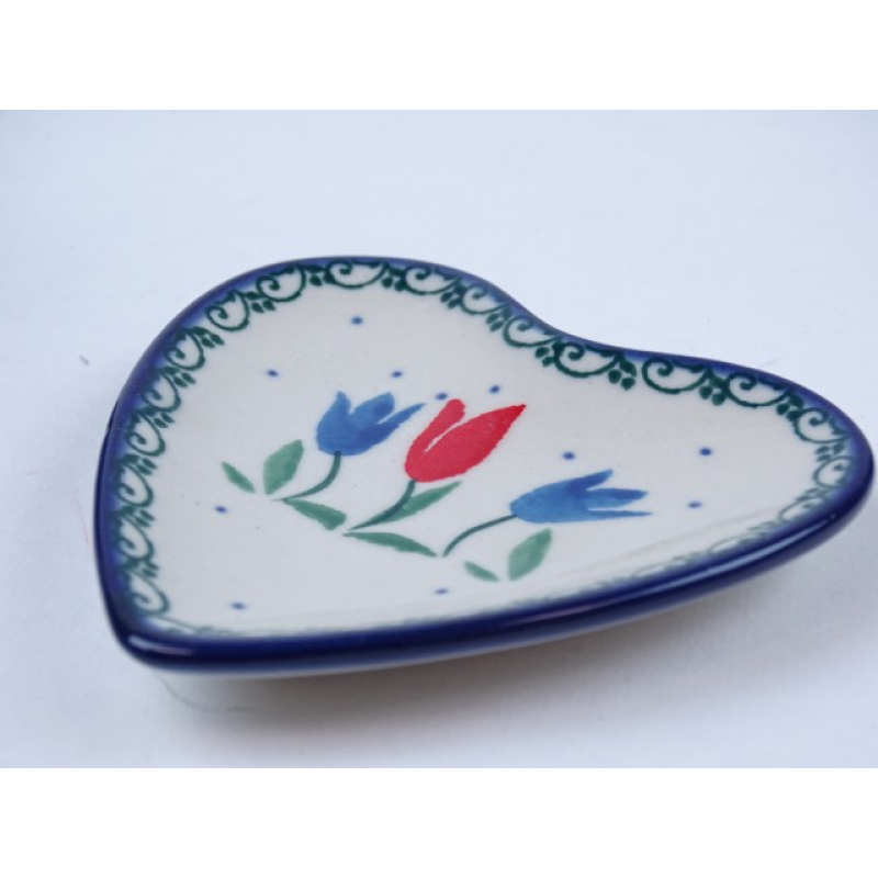 Bunzlau theetip hartje 9 cm. * B49-2599 rode tulpen *