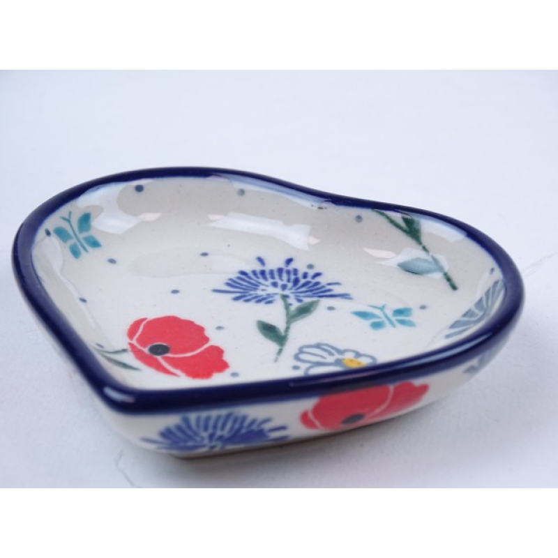 Bunzlau theetipje hartje 8,5 cm. * B64-2883 klaproos *